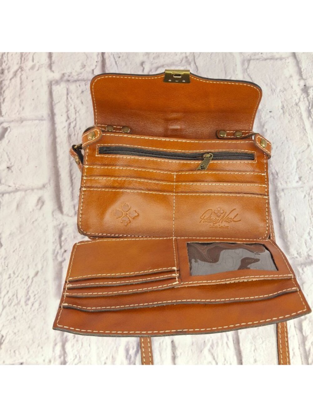 Patricia Nash Bianco Organizer Small Crossbody Bag Brown Leather w/ Key LKNC - Picture 7 of 13